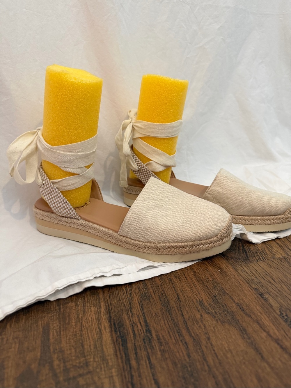 Vince Camuto Natural Canvas Espadrille Ankle-Tie Sandals